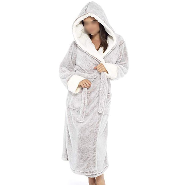 Langærmet fuzzy plys badekåbe til kvinder med bælte i fleece grå 2XL