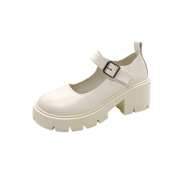 Naisten tytöille yksivärinen casual kenkä Paksupohjaiset Block Heel Pumps White 37