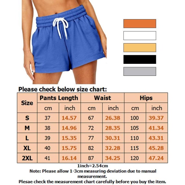 Kvinder Shorts med snoretræk Elastiske taljelommer Løse Hot Pants Black,2XL