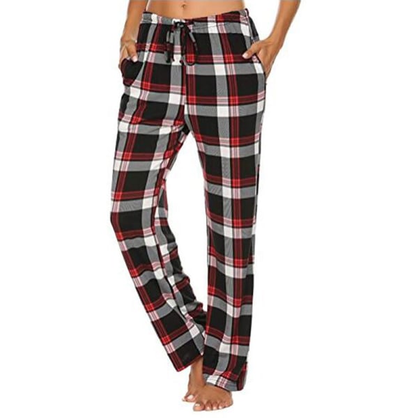 Dame plaid elastiske pyjamasbukser Casual Baggy Loungewear claret S