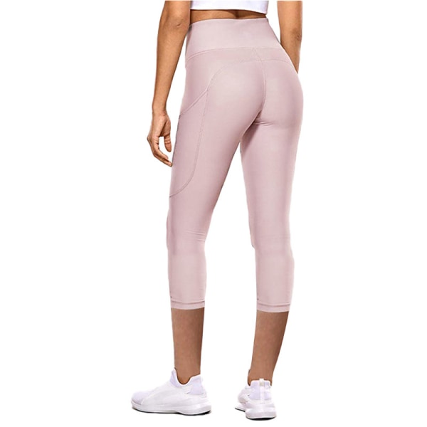 Kvinder Yogabukser Højtaljede beskåret leggings Fitnesslommer Pink,M