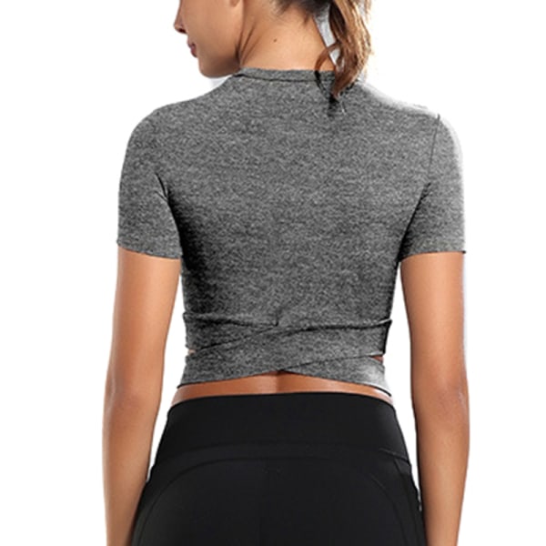 Naisten Sport Yoga Crop Topit Lyhythihaiset fitness Dark gray,XL