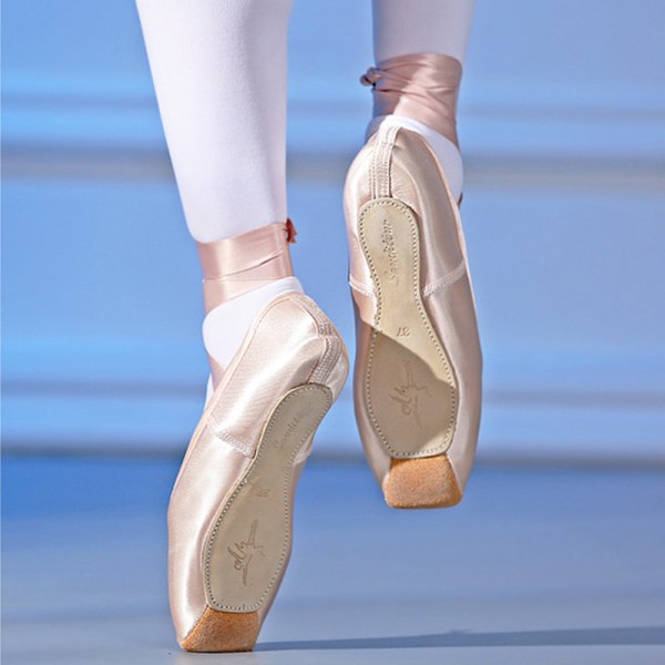 Klassiske ballettdansesko for jenter og voksne med snøring i firkantet tå Pink 34