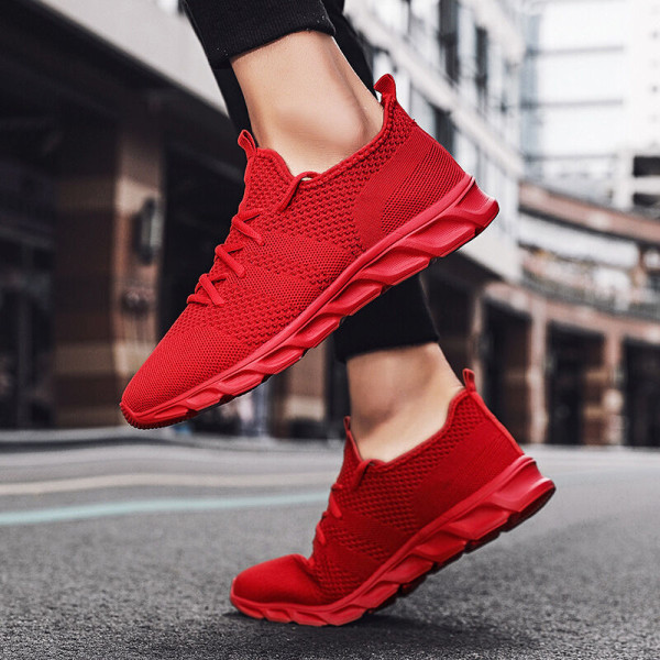 Unisex Solid Color Mesh Sneakers Bekväma Sneakers med mjuk sula Röd 41