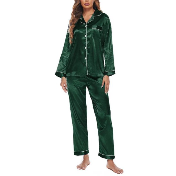 Naisten kiinteät pyjamasetit yöpuvut Pyjamanappilla casual puku Green XXL