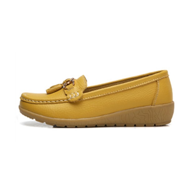 Dame Rund Toe Flats Sko Loafers Mokkasiner Tassel Nurse Yellow 35