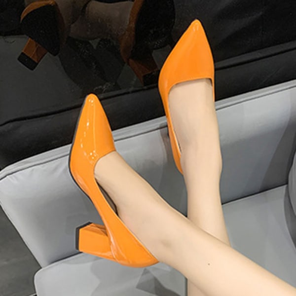 Dame anti-slip spidstå kjole sko Casual Fashion hæle Orange-1 43