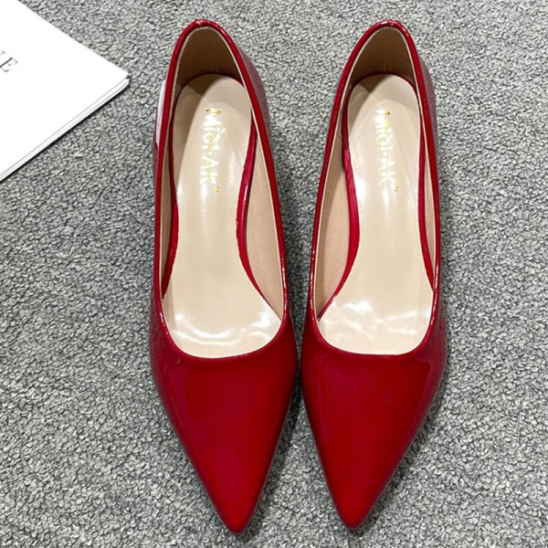 Kvinders spidstå kjole Sko Mid Slanke hæle Pumps Bryllup Red 40