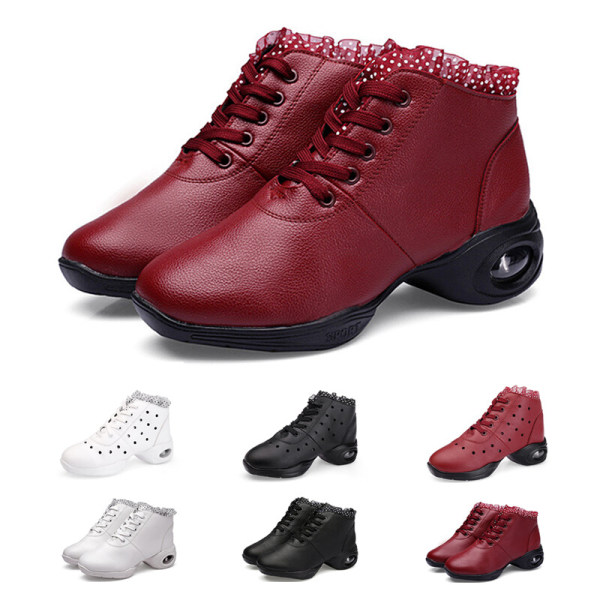 Dam Komfort Jazz Skor Athletic Non Slip Shoe Dancing Sneaker Röd 2 38