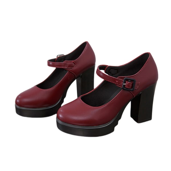 Kvinnor Chunky Platform Dress Shoes Work Pumps Soft Soles Street Wine Red 37