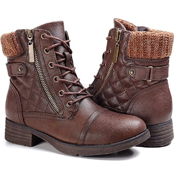 Dammode Dragkedja Ankel Boots Rund Toe Vinter Varma Booties Ljusbrun 38