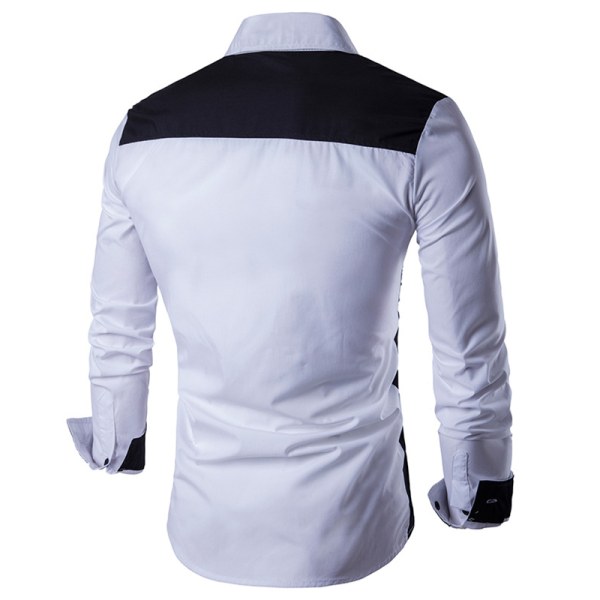 Men Colorblock Splicing Shirt Långärmad Button Down Shirt White 3XL