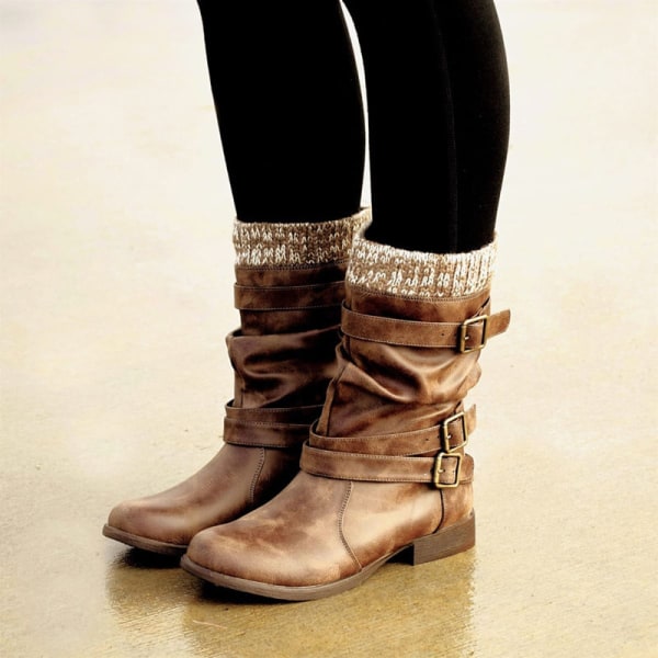 Moderigtige kalvstøvler til kvinder med rund tå afslappet sko Brown,34