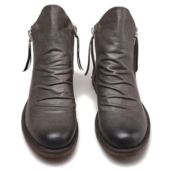 Mens Casual Rund Toe Läder Boot Business Non Slip Dress Boots grå 38