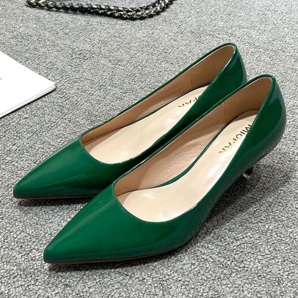 Naisten teräväkärkiset mekkokengät Mid Slender Heels Pumps Häät Green 42