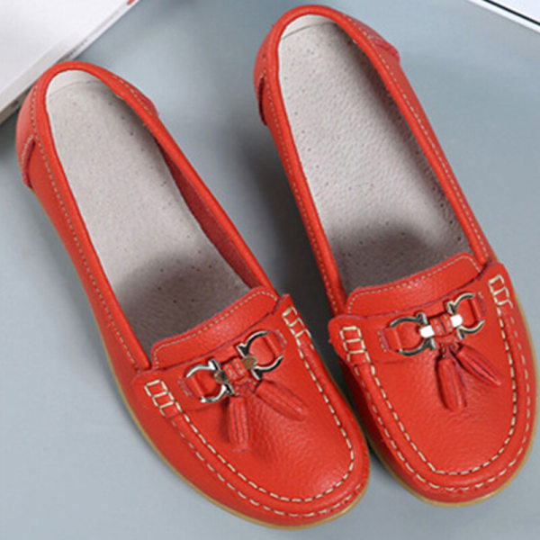 Dame rund tå flade sko Loafers Mokkasiner kvast sygeplejerske Red 37