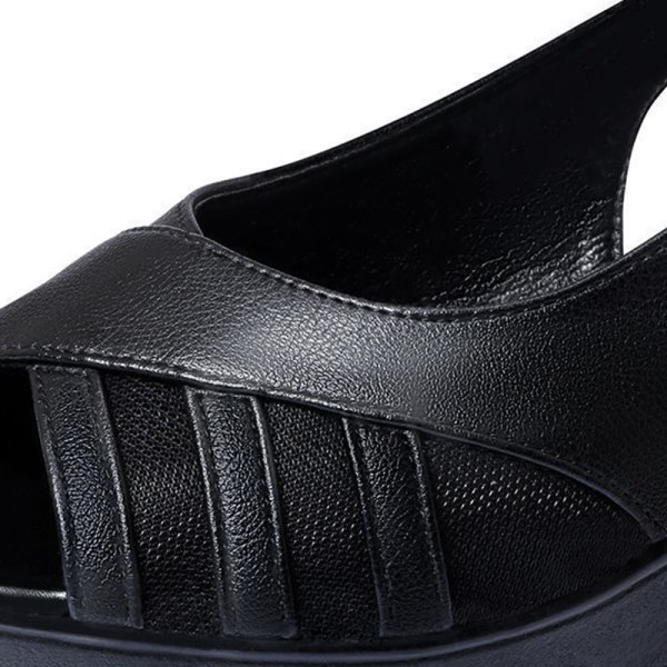 Kvinnors tjocka mellanklackade klänning sandaler Danspumps mamma skor Black 38