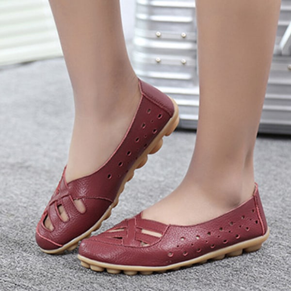 Muoti Naisten Slip On Work Casual hollow Out Flats Comfort claret 38