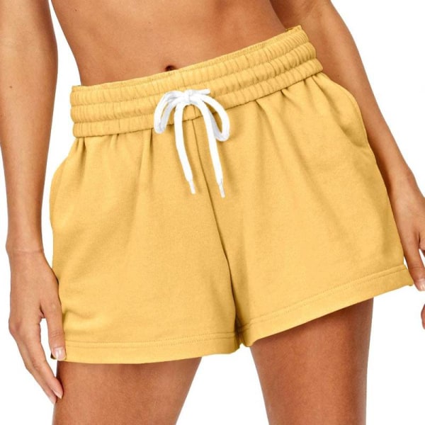 Kvinder Shorts med snoretræk Elastiske taljelommer Løse Hot Pants Yellow,2XL