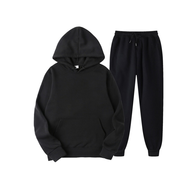 Män Med Pocket Hoodies Sweatsuit 2 St Sweatshirts+Pant Outfits Svart XL