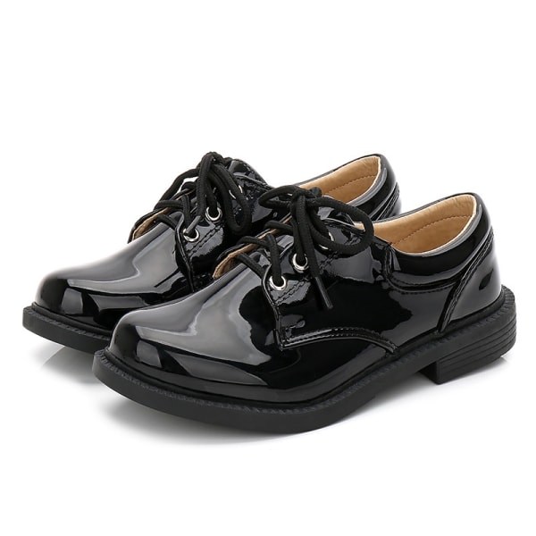 Boy Pu Läder Loafers Pure Color Låga klackar Oxford Uniform Flats Svart 35