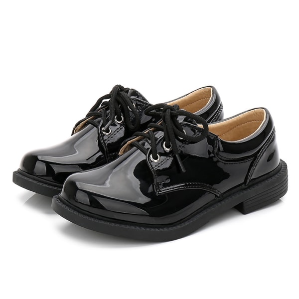 Boy Pu Læder Loafers Pure Color Low Heels Oxford Uniform Flats Svart 39