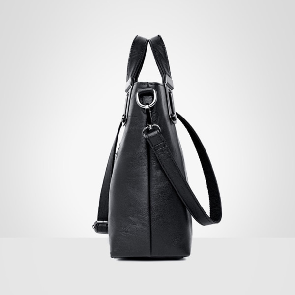Handväska i äkta läder designer för kvinnor med multi fickor Svart 30x12x25cm/11.81x4.72x9.84"