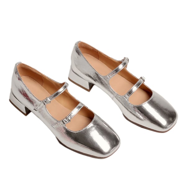 Naisten neliönpäällinen kenkä Comfort Flats Nauhat Dance Ballets Girl Silver 36