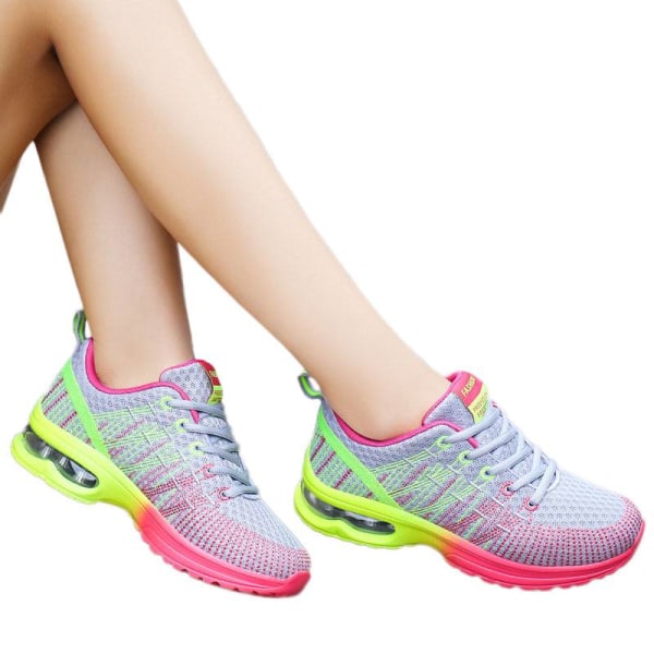 Luftkuddesneakers för damer, löpande sportskor som andas Grey Pink,35
