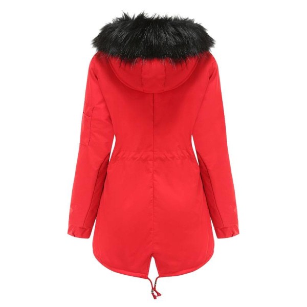 Damrock Ytterkläder Pälsfodrad Trench Hooded Parka Vintervärmare Red XL