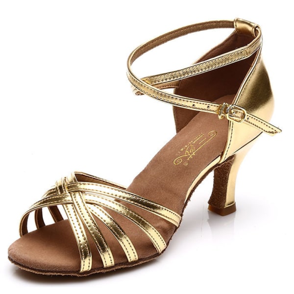 Tjejer Antisladd Block Dansskor Dansande sandal med mellanklack Gold-7 cm 38