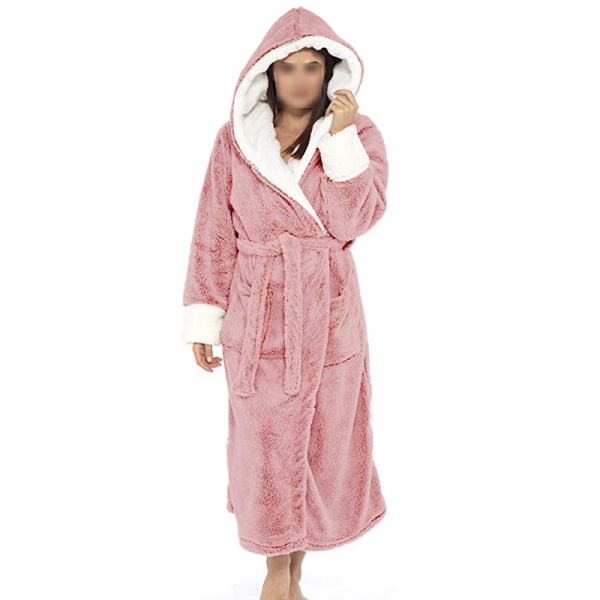 Langærmet fuzzy plys badekåbe til kvinder med bælte i fleece Rosa XL