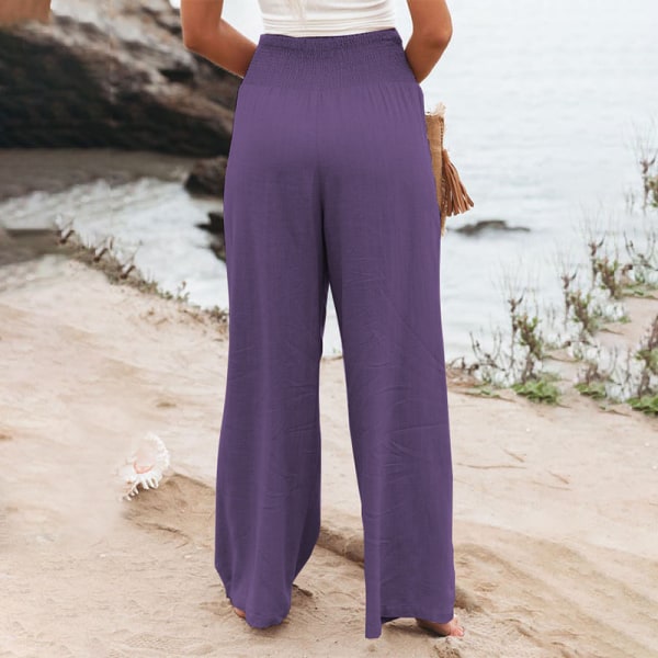 Kvinder Bukser Casual Løs Sommerferie Strand Dagligt Beklædning Light Purple XL