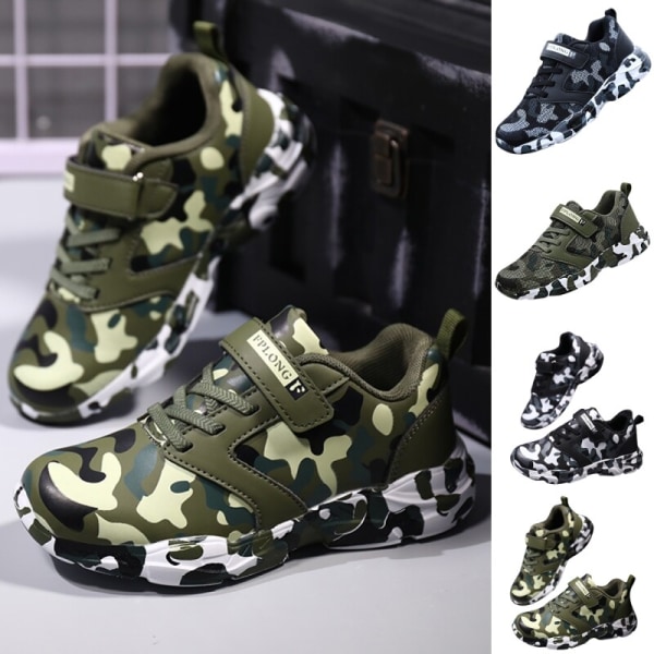 Barn Camouflage Rund Toe Walking Shoe Athletic Sneakers Grön-1 30