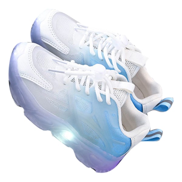 Ljusande löparsko för barn med snörning i mesh andas Sneakers Vit blå 27