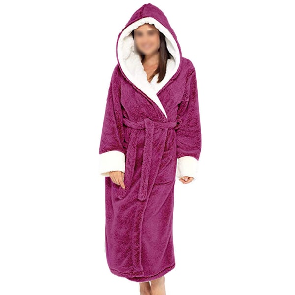 Langærmet fuzzy plys badekåbe til kvinder med bælte i fleece Rosröd M