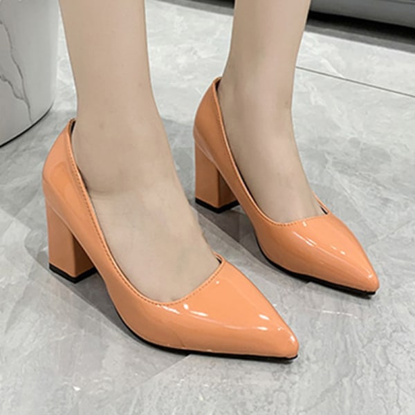 Dame anti-slip spidstå kjole sko Casual Fashion hæle Orange-2 40
