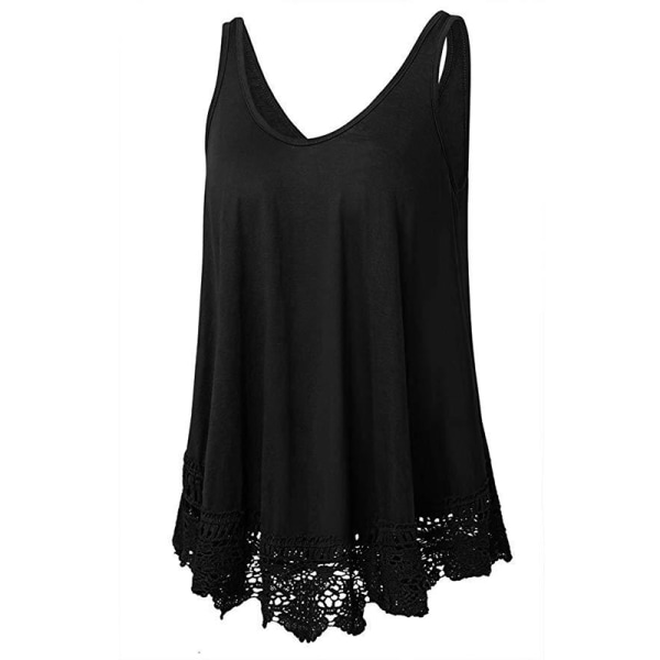 Kvinder Ærmeløs Vest Scoop Neck Tank blondekant Vest Black L