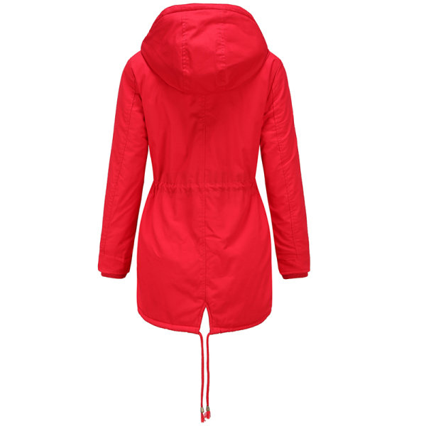 Damrock Jacka Ytterkläder Pälsfodrad Trench Hooded Parka Dragkedja Red XL