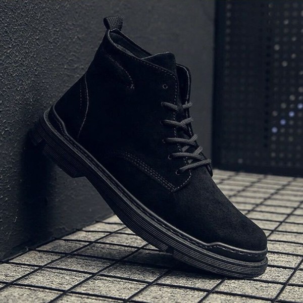 Män Casual Shoes Comfort High Top Ankel Boot Walking Fashion Svart 43