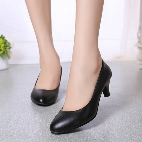 Womens Pointy Toe Dress Sko Mid Heels Pumps Party Ball Office Black 36