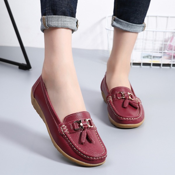 Damer Rund Toe Flats Skor Loafers Mockasiner Tofs sjuksköterska Wine Red 35