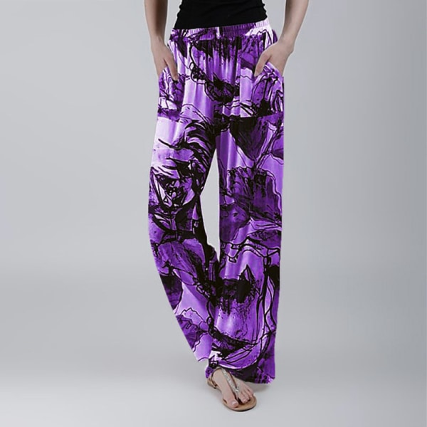 Damer Flower Tie Dye Wide Leg Byxor Yoga Lös Casual Purple,4XL