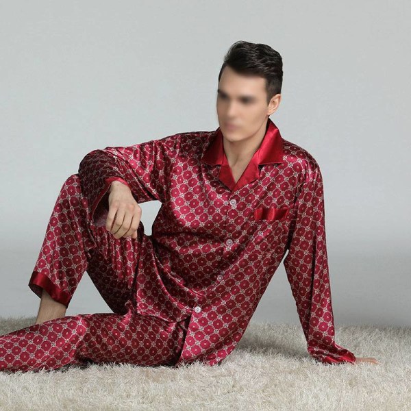 Herr Pyjamas Set T-shirt Lounge Bottoms Byxor Nattkläder kostym Pjs Dark Red XL