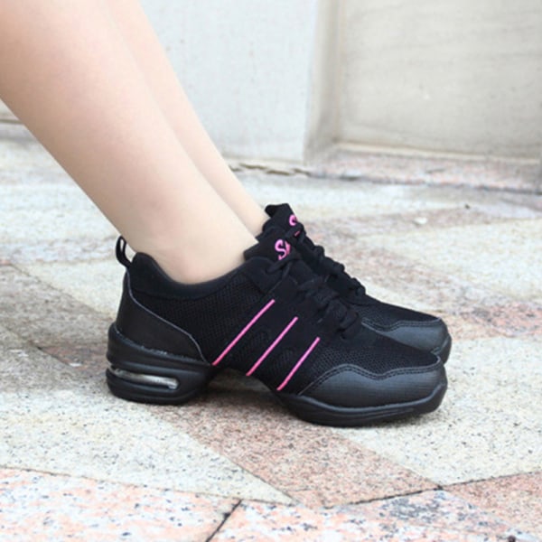 Voksne børn polstrede dansesneakers Walking Dance Sko Black Pink 40