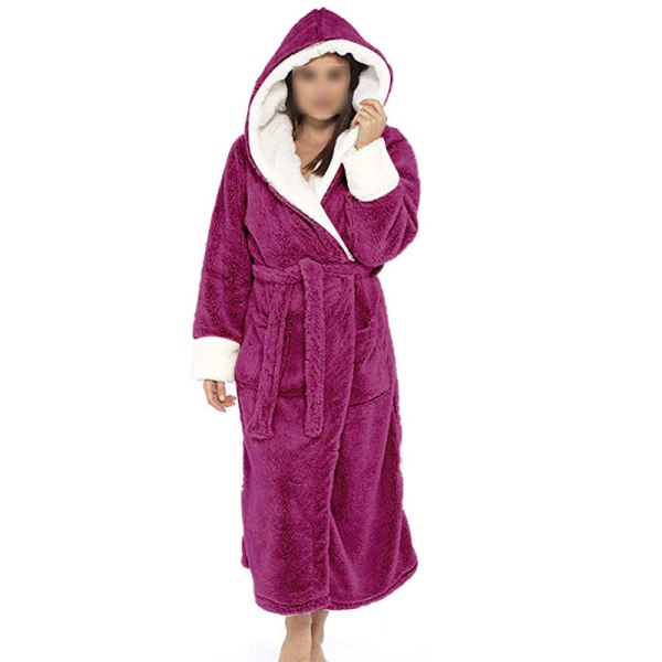 Langærmet fuzzy plys badekåbe til kvinder med bælte i fleece Rosröd M