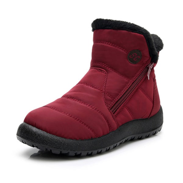Naisten pehmovuori lumisaappaat vetoketju talven lämpimät kengät Röd US 4