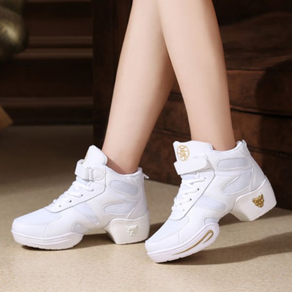 Dam Sneakers med tjocka sulor Jazzskor Dansande Vita mellanklackar White 36