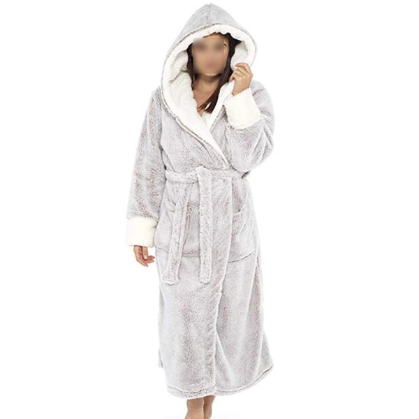Langærmet fuzzy plys badekåbe til kvinder med bælte i fleece grå 5XL