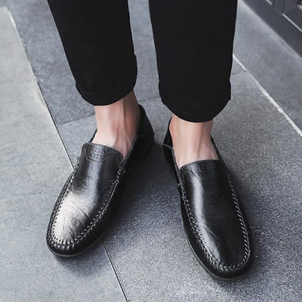 Brittiska klassiska loafers för män Slip On Business Skor i konstläder Svart 44